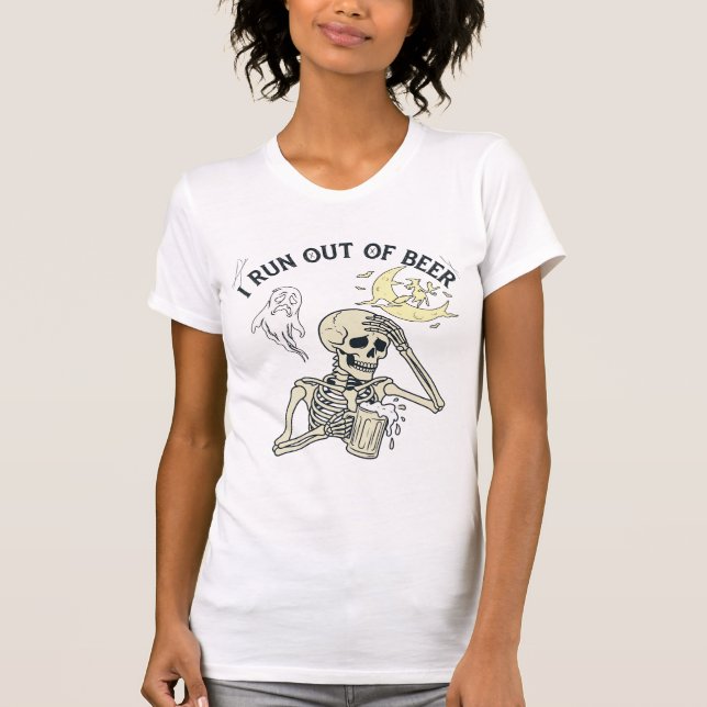 Camiseta Esqueleto de cerveja acabada fantasma da lua Hallo (Frente)