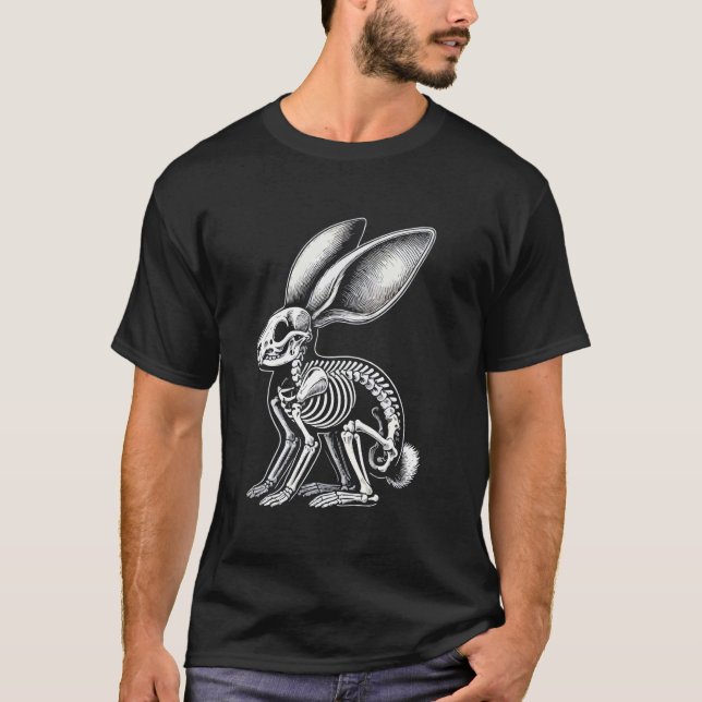 Camiseta Esqueleto de Coelho Osso Feliz Véspera de Hallowee (Frente)