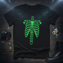 Camiseta Esqueleto de Costela e Impressão de Mão que Brilha