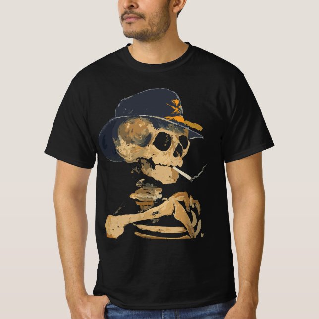 Camiseta Esqueleto de Cowboy Fumante (Frente)