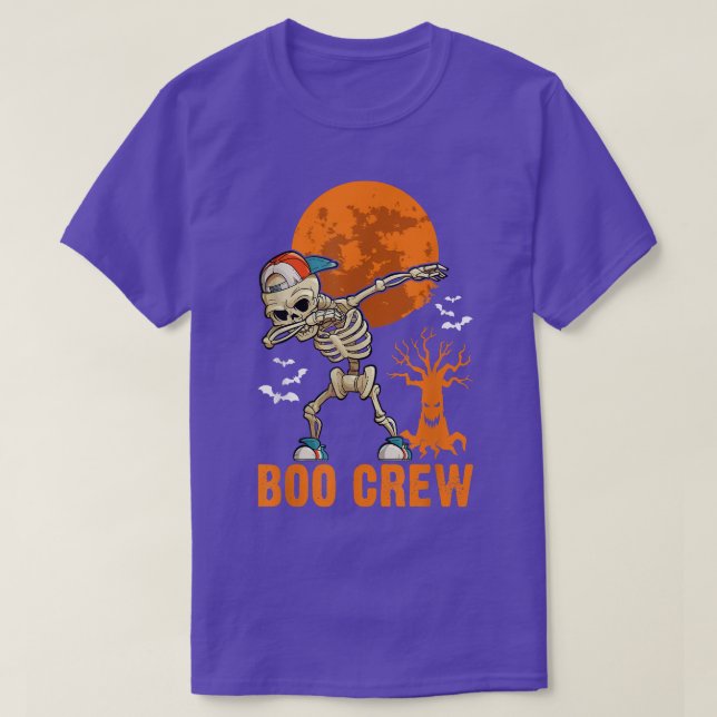 Camiseta Esqueleto De Dabbing, Halloween, Orange Moon, Boo  (Frente do Design)