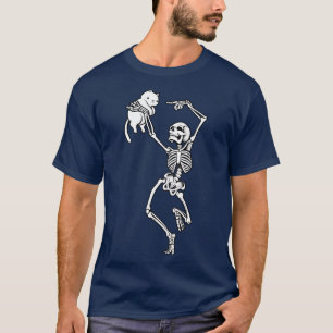 Camiseta Esqueleto de dança com um gato