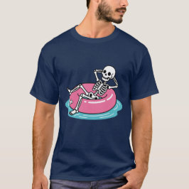 Camiseta Esqueleto de desenho animado cor-de-rosa engraçado