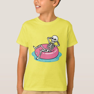 Camiseta Esqueleto de desenho animado cor-de-rosa engraçado