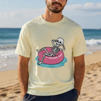 Camiseta Esqueleto de desenho animado cor-de-rosa engraçado