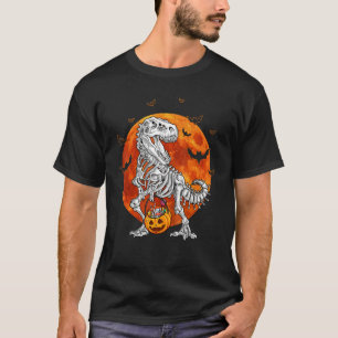Camiseta Esqueleto de Dinossauro T Rex Abóbora de Doces de