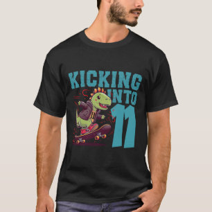 Camiseta Esqueleto de dinossauro T-rex skatista de 11 anos 