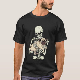 Camiseta Esqueleto de Ditado Engraçado Segurando Cachorro P