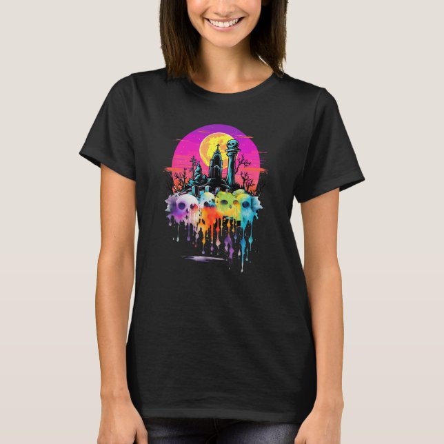 Camiseta Esqueleto de Espectro de Zumbi CemitÃrio Assustado (Frente)
