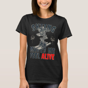 Camiseta Esqueleto de Esqui de descida Sinto-me vivo esquia
