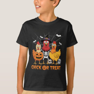 Camiseta Esqueleto de Frango Chick ou Treat Fazendeiro Dive