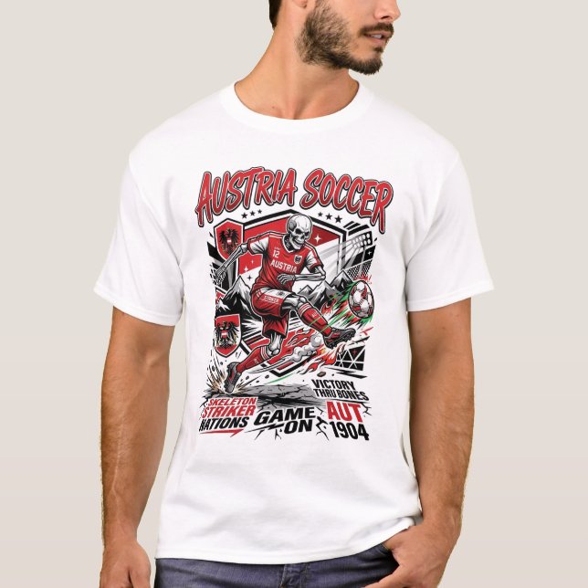 Camiseta Esqueleto de Futebol da Áustria Poster Sty (Frente)