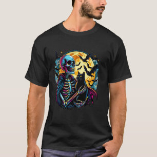 Camiseta Esqueleto de Gato Crânio Gatinho Amante Fofo Gótic
