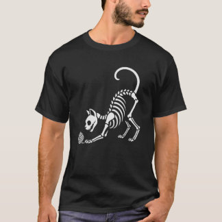 Camiseta Esqueleto de Gato de Lã Halloween Mãe Pai Crianças