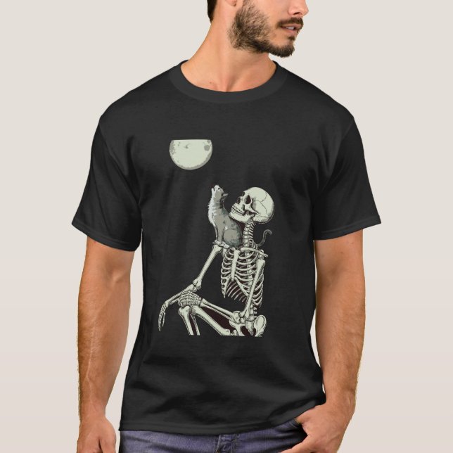 Camiseta Esqueleto de Gato Halloween (Frente)