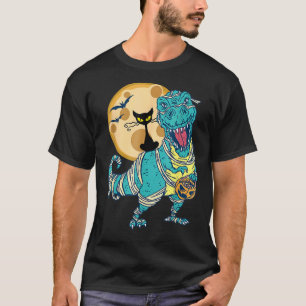 Camiseta Esqueleto de gato montando dinossauro múmia rex ha