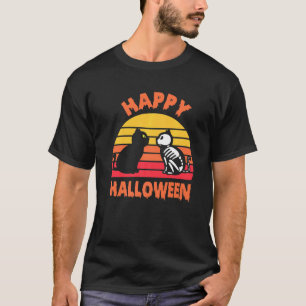 Camiseta Esqueleto de Gato Negro Feliz Halloween