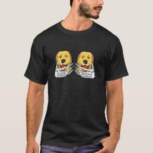 Camiseta Esqueleto de Golden Retriever Mão no Peito Hallowe