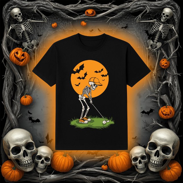 Camiseta Esqueleto de Golf Engraçado | Halloween Full Moon  (Criador carregado)