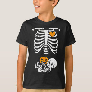 Camiseta Esqueleto de Halloween Bebê Caixa Torácica Materno