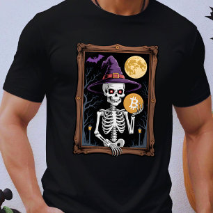 Camiseta Esqueleto de Halloween Bitcoin Cripto Assustador