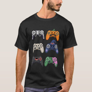 Camiseta Esqueleto de Halloween Controles de Jogos de Zumbi