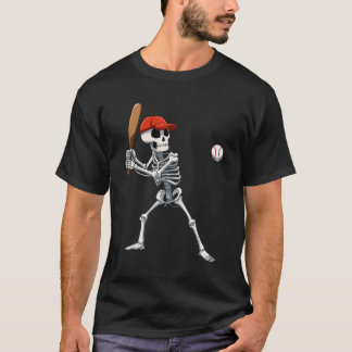 Camiseta Esqueleto de Halloween do Baseball tocando Baseb