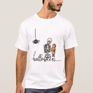 Camiseta Esqueleto de Halloween e um menino