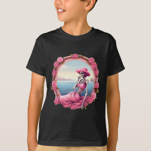 Camiseta Esqueleto De Halloween Em Outubro Vestimos Rosa Co