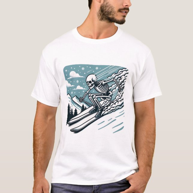 Camiseta Esqueleto de Halloween Esquiando  (Frente)
