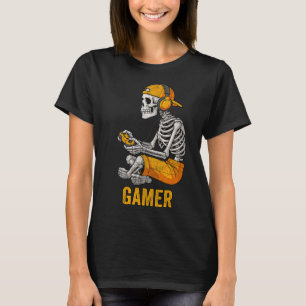 Camiseta Esqueleto de Halloween Gamer Vídeo Jogos Engraçado