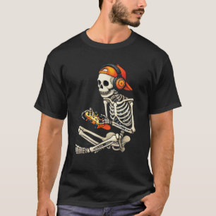 Camiseta Esqueleto de Halloween Gamer Vídeo Jogos Homens Ra