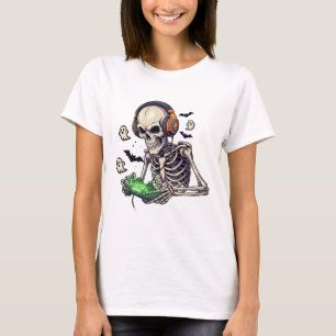 Camiseta Esqueleto de Halloween Gamer Vídeo Jogos Meninos H