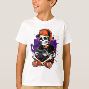 Camiseta Esqueleto de Halloween Gamer Vídeo Jogos Meninos H