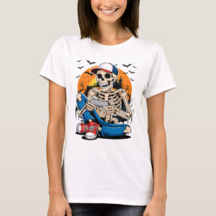 Camiseta Esqueleto de Halloween Gamer Vídeo Jogos Meninos H