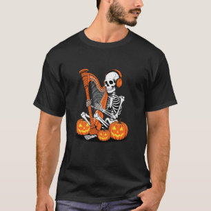 Camiseta Esqueleto de Halloween Harpa Harpista Músico