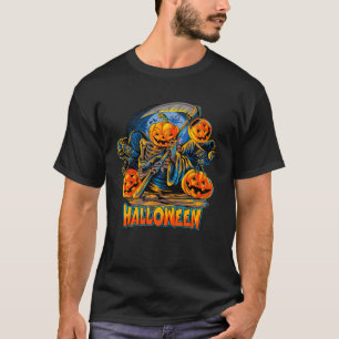 Camiseta Esqueleto de Halloween Homem da Morte Pumpkin Scar