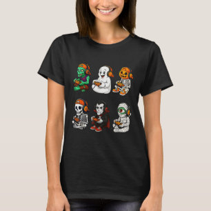 Camiseta Esqueleto de Halloween, jogador de videogame zombi