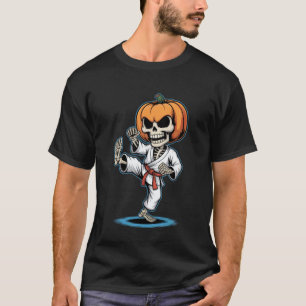 Camiseta Esqueleto de Halloween Karate Engraçado Sinistro K