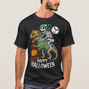 Camiseta Esqueleto de Halloween montando dinossauro T Rex M