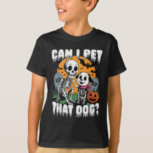 Camiseta Esqueleto de Halloween Posso Acariciar Esse Cachor