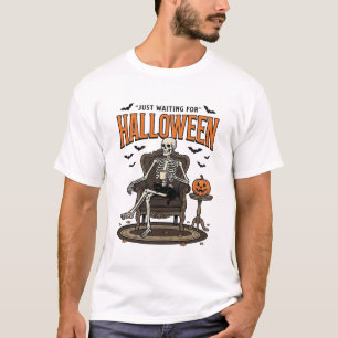 Camiseta Esqueleto de Halloween Só Esperando Divertido Vint