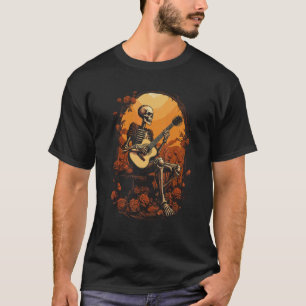 Camiseta Esqueleto de Halloween Tocando Banda de Rock de Gu