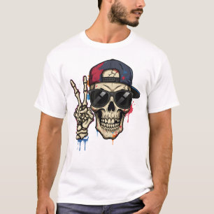 Camiseta Esqueleto de Hip Hop com Boné e Formas