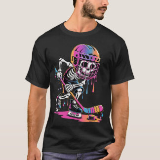 Camiseta Esqueleto de Hockey no Gelo Gotejamento Jovens Rap