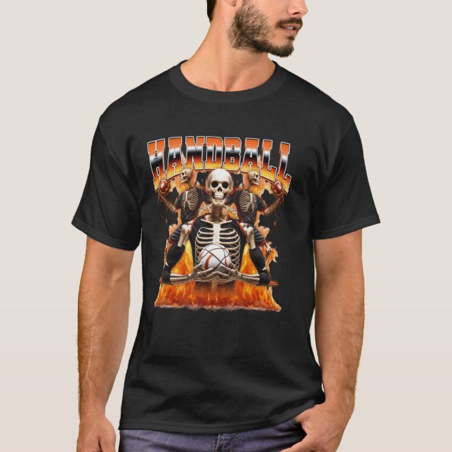 Camiseta Esqueleto de Jogador de Handebol Estilo Bootleg do (Frente)