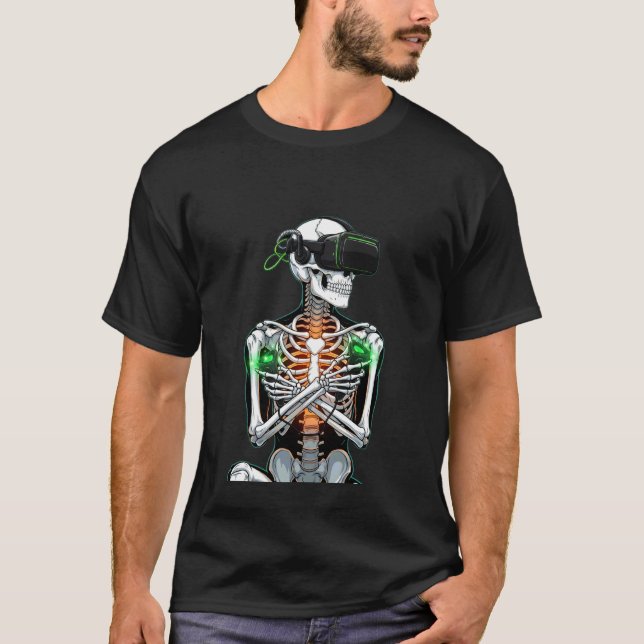Camiseta Esqueleto de Jogador de Realidade Virtual Design C (Frente)