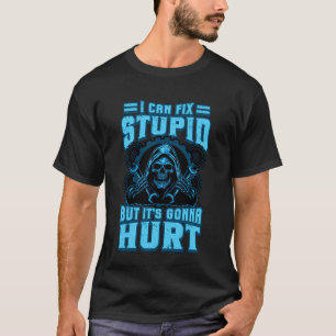 Camiseta Esqueleto de Mecânico Engraçado Pode Consertar Idi