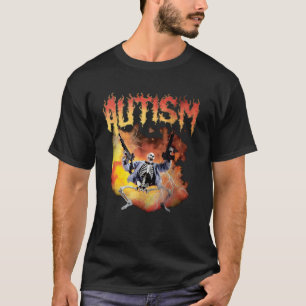 Camiseta Esqueleto de meme engraçado autista Fogo Conscient