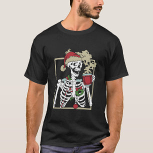 Camiseta Esqueleto De Natal Com Bebendo Crânio Sorridente C